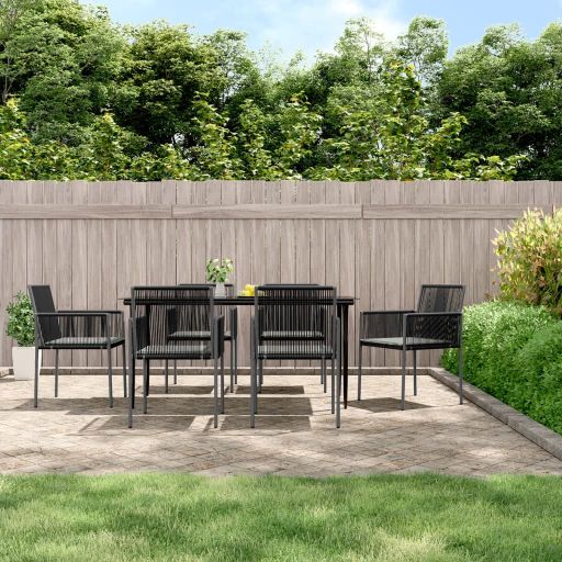 3-tlg. Garten-Essgruppe mit Kissen Schwarz Poly Rattan & Stahl