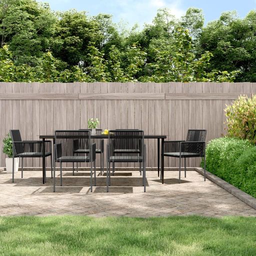 3-tlg. Garten-Essgruppe mit Kissen Schwarz Poly Rattan & Stahl