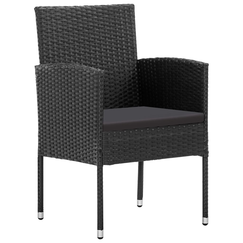 Gartenstühle mit Kissen in Cremeweiß 2 Stk. Schwarz Polyrattan