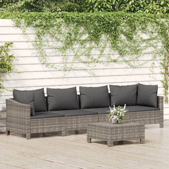3-tlg. Garten-Lounge-Set mit Kissen Grau Poly Rattan