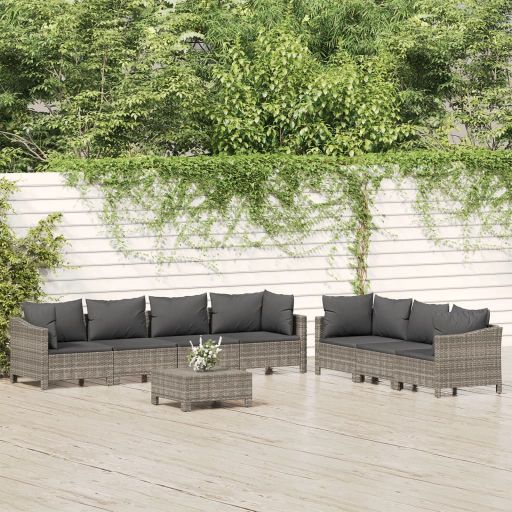 5-tlg. Garten-Lounge-Set mit Kissen Grau Poly Rattan