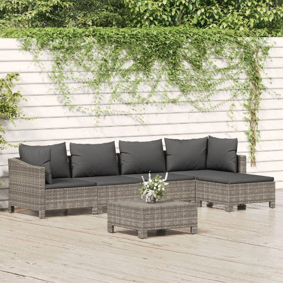 4-tlg. Garten-Lounge-Set mit Kissen Grau Poly Rattan