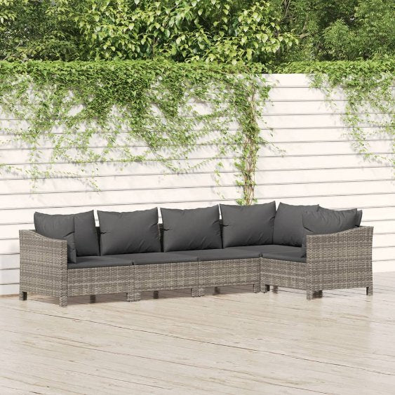 4-tlg. Garten-Lounge-Set mit Kissen Grau Poly Rattan