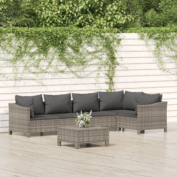 4-tlg. Garten-Lounge-Set mit Kissen Grau Poly Rattan