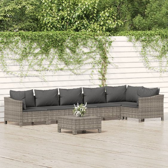 4-tlg. Garten-Lounge-Set mit Kissen Grau Poly Rattan