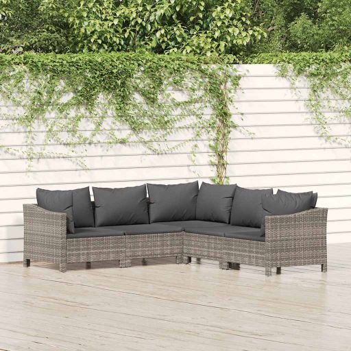 6-tlg. Garten-Lounge-Set mit Kissen Grau Poly Rattan