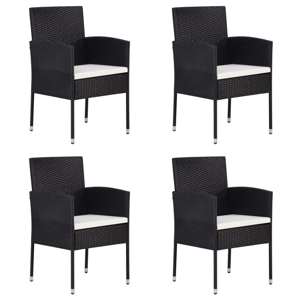 Gartenstühle mit Kissen in Cremeweiß 2 Stk. Schwarz Polyrattan