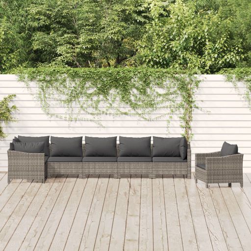 5-tlg. Garten-Lounge-Set mit Kissen Grau Poly Rattan