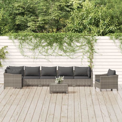 5-tlg. Garten-Lounge-Set mit Kissen Grau Poly Rattan