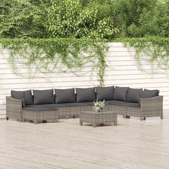 7-tlg. Garten-Lounge-Set mit Kissen Grau Poly Rattan