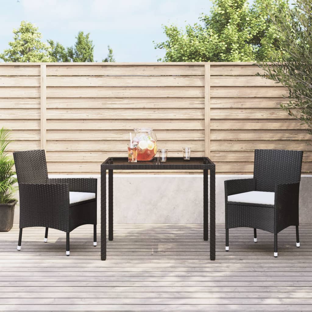 5-tlg. Garten-Essgruppe mit Kissen Schwarz Poly Rattan