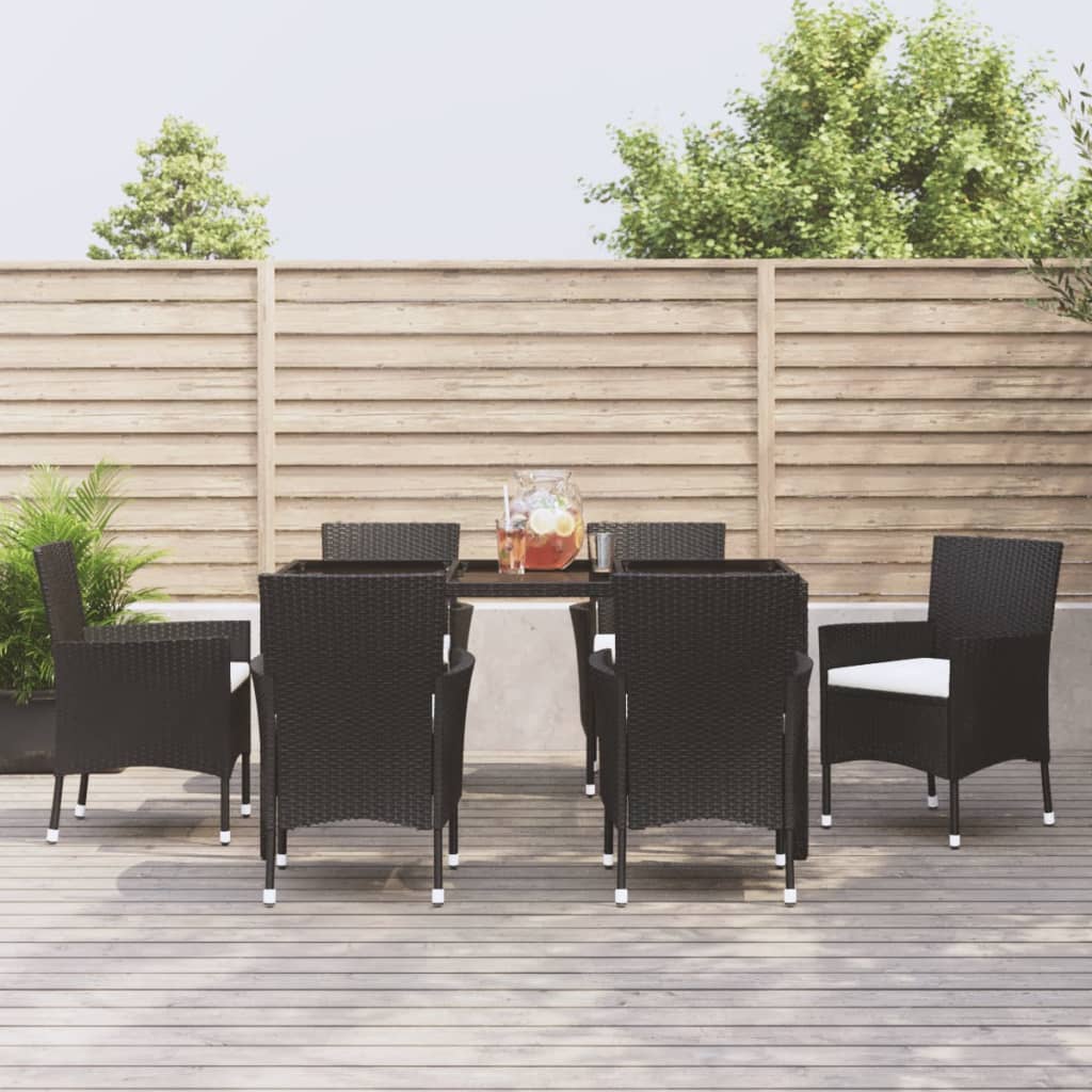 5-tlg. Garten-Essgruppe mit Kissen Schwarz Poly Rattan