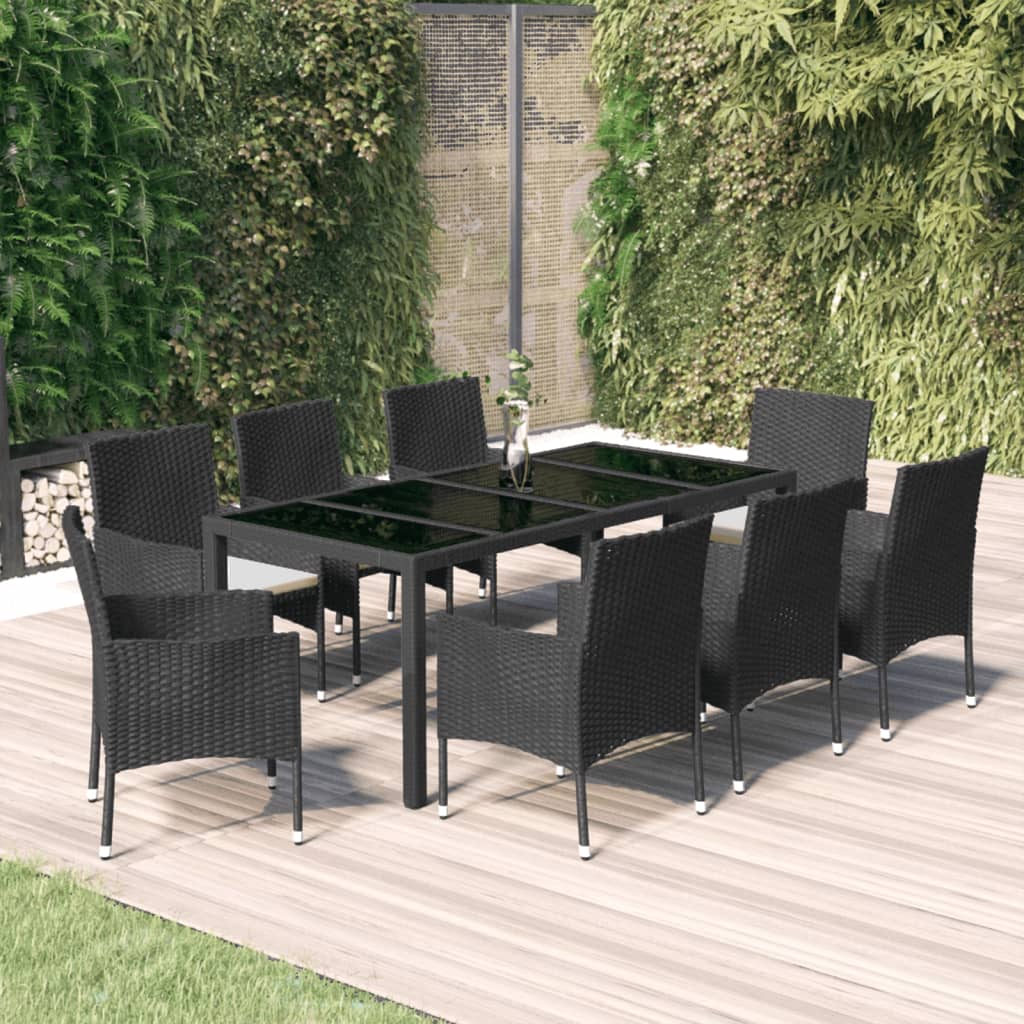 5-tlg. Garten-Essgruppe mit Kissen Schwarz Poly Rattan