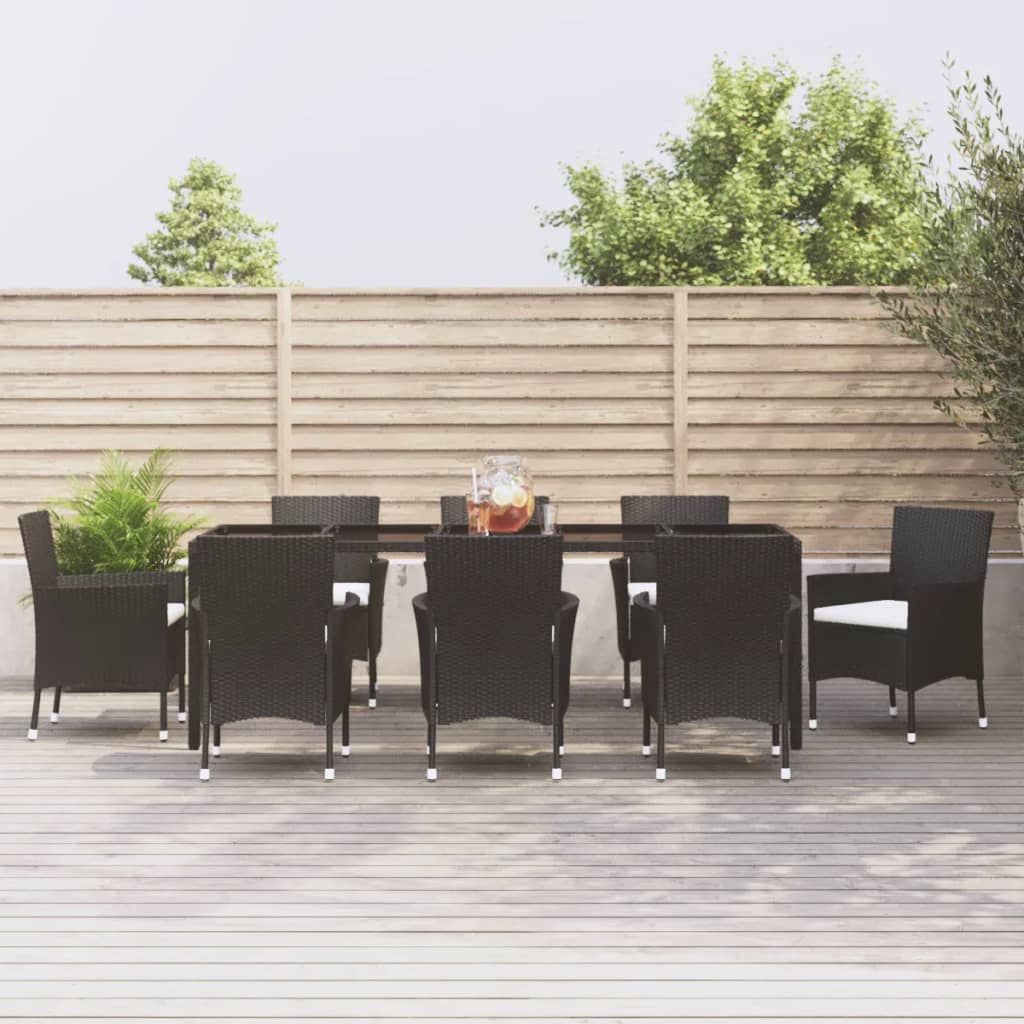 5-tlg. Garten-Essgruppe mit Kissen Schwarz Poly Rattan