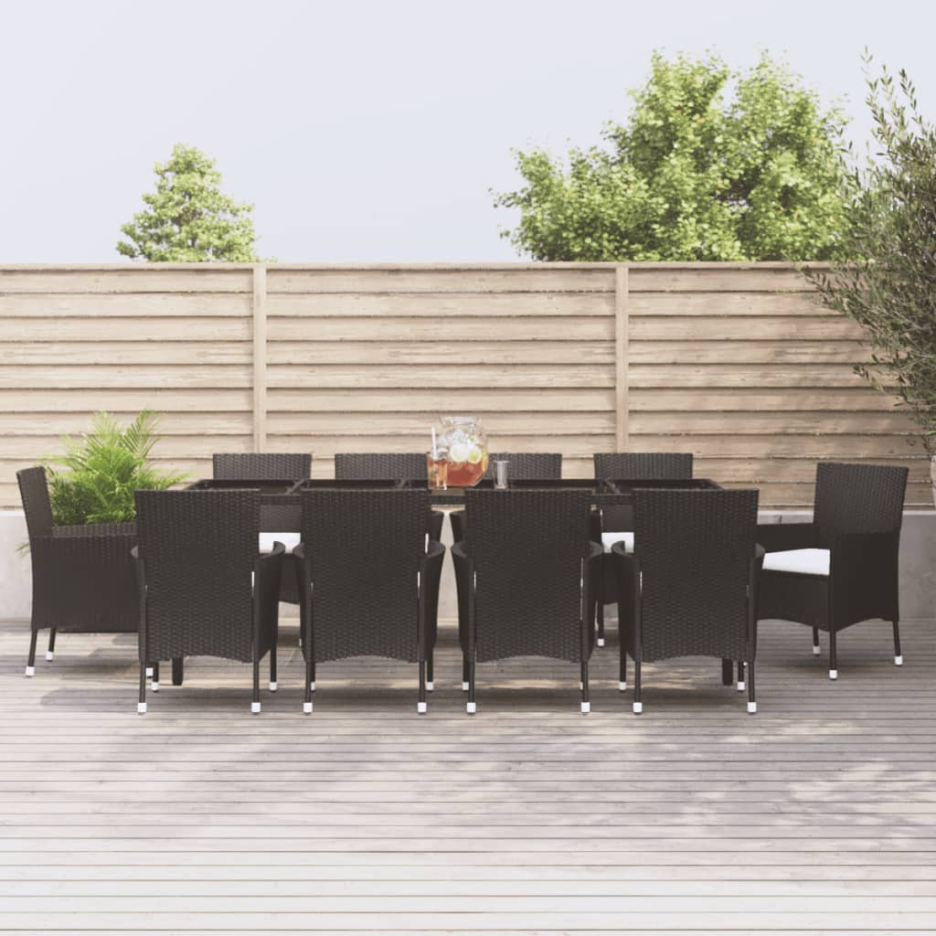 5-tlg. Garten-Essgruppe mit Kissen Schwarz Poly Rattan