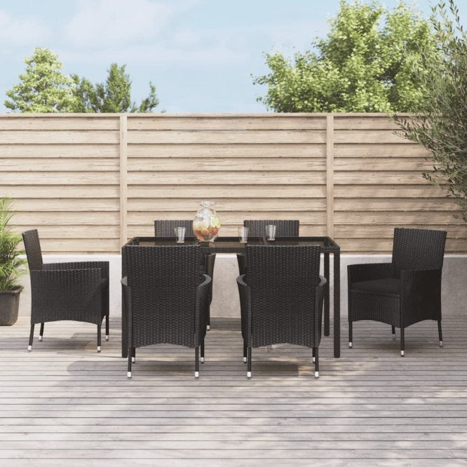 5-tlg. Garten-Essgruppe mit Kissen Schwarz Poly Rattan