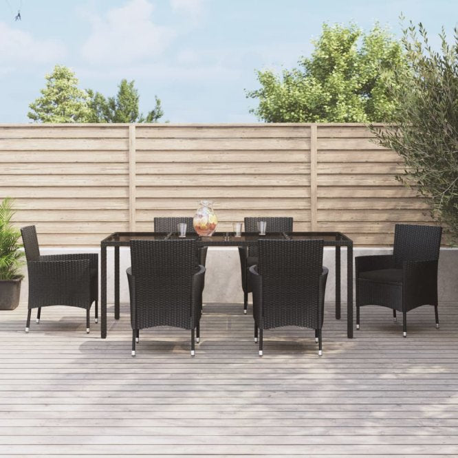 5-tlg. Garten-Essgruppe mit Kissen Schwarz Poly Rattan
