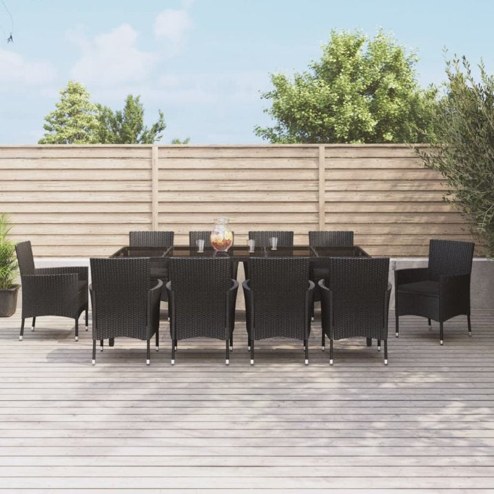 5-tlg. Garten-Essgruppe mit Kissen Schwarz Poly Rattan