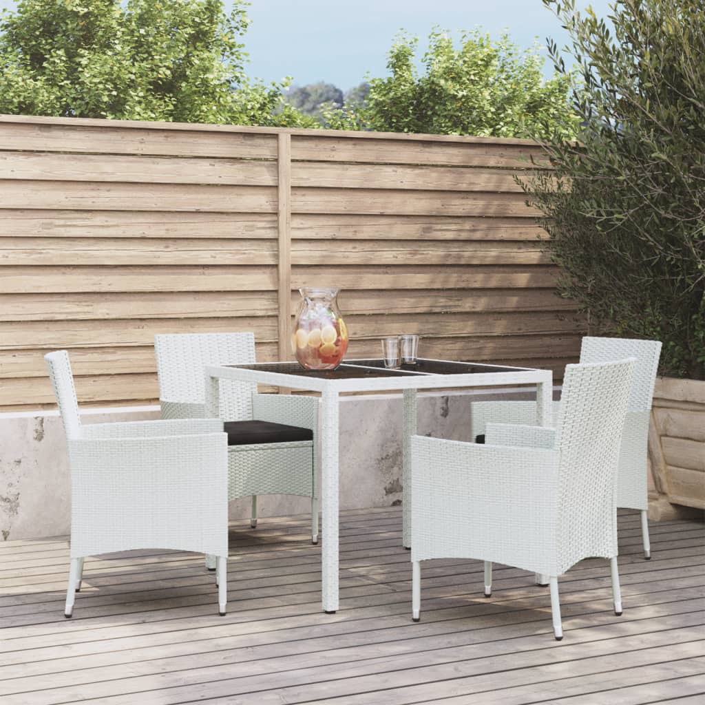 5-tlg. Garten-Essgruppe mit Kissen Weiß Poly Rattan