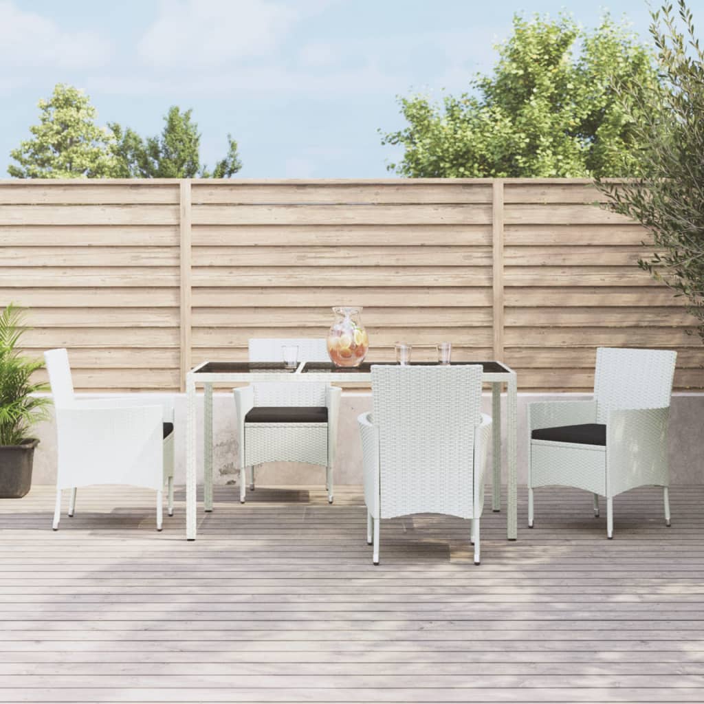 5-tlg. Garten-Essgruppe mit Kissen Weiß Poly Rattan