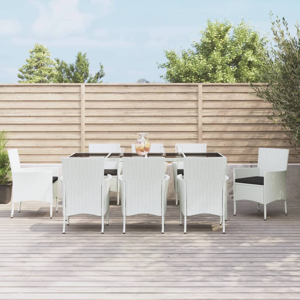 5-tlg. Garten-Essgruppe mit Kissen Weiß Poly Rattan