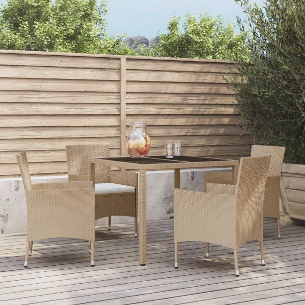 3-tlg. Garten-Essgruppe mit Kissen Beige Poly Rattan