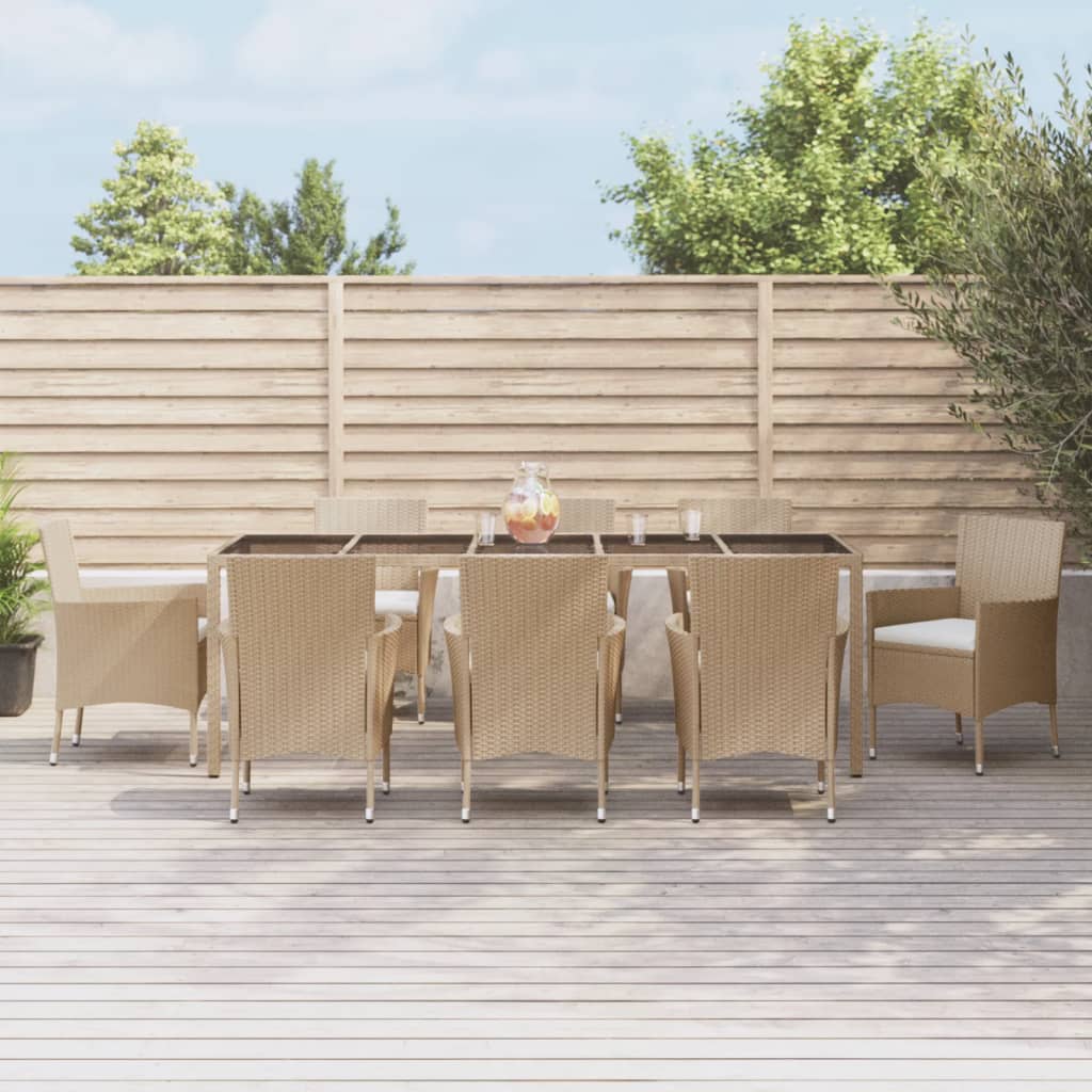 3-tlg. Garten-Essgruppe mit Kissen Beige Poly Rattan