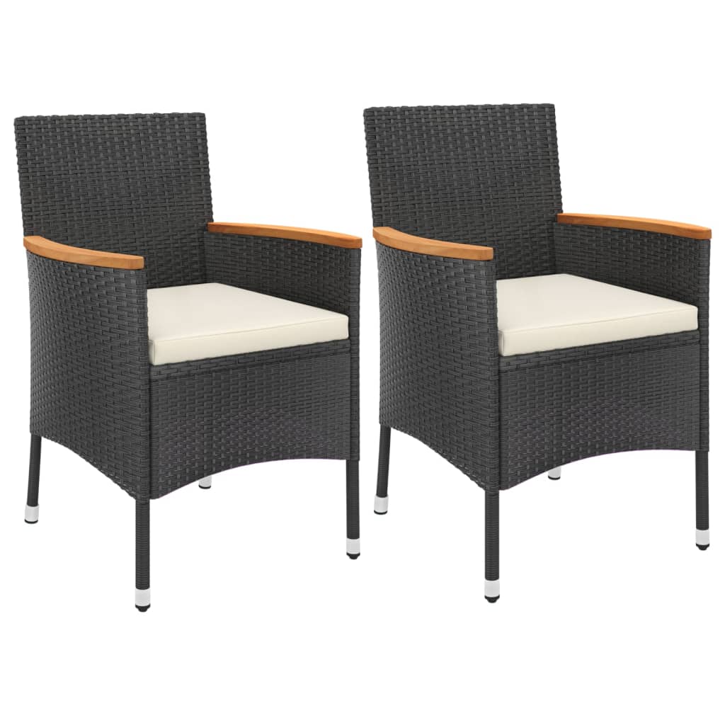 3-tlg. Garten-Essgruppe mit Kissen Schwarz Poly Rattan
