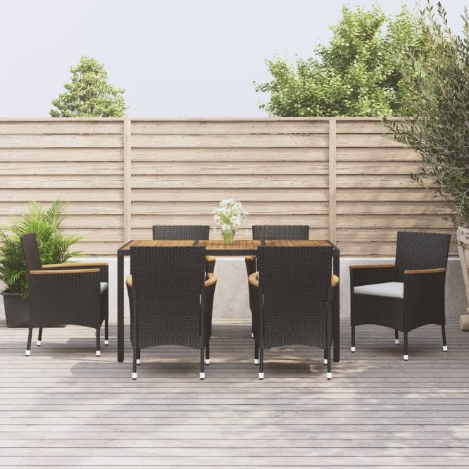 3-tlg. Garten-Essgruppe mit Kissen Schwarz Poly Rattan