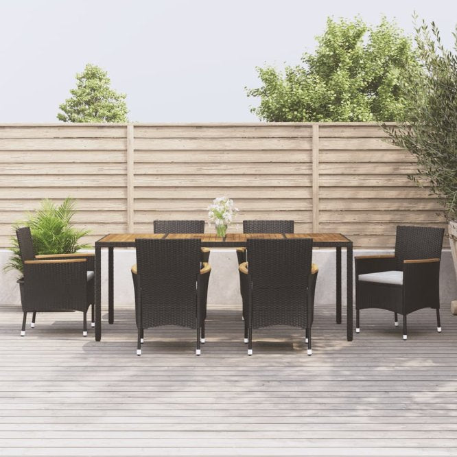 3-tlg. Garten-Essgruppe mit Kissen Schwarz Poly Rattan
