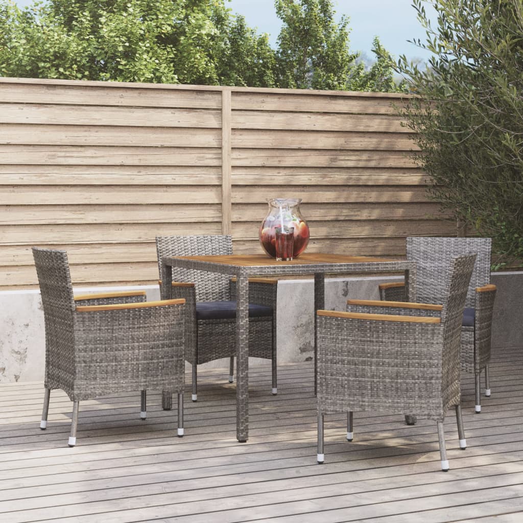 3-tlg. Garten-Essgruppe mit Kissen Grau Poly Rattan