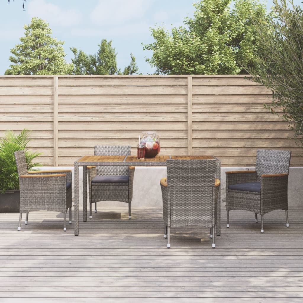 3-tlg. Garten-Essgruppe mit Kissen Grau Poly Rattan