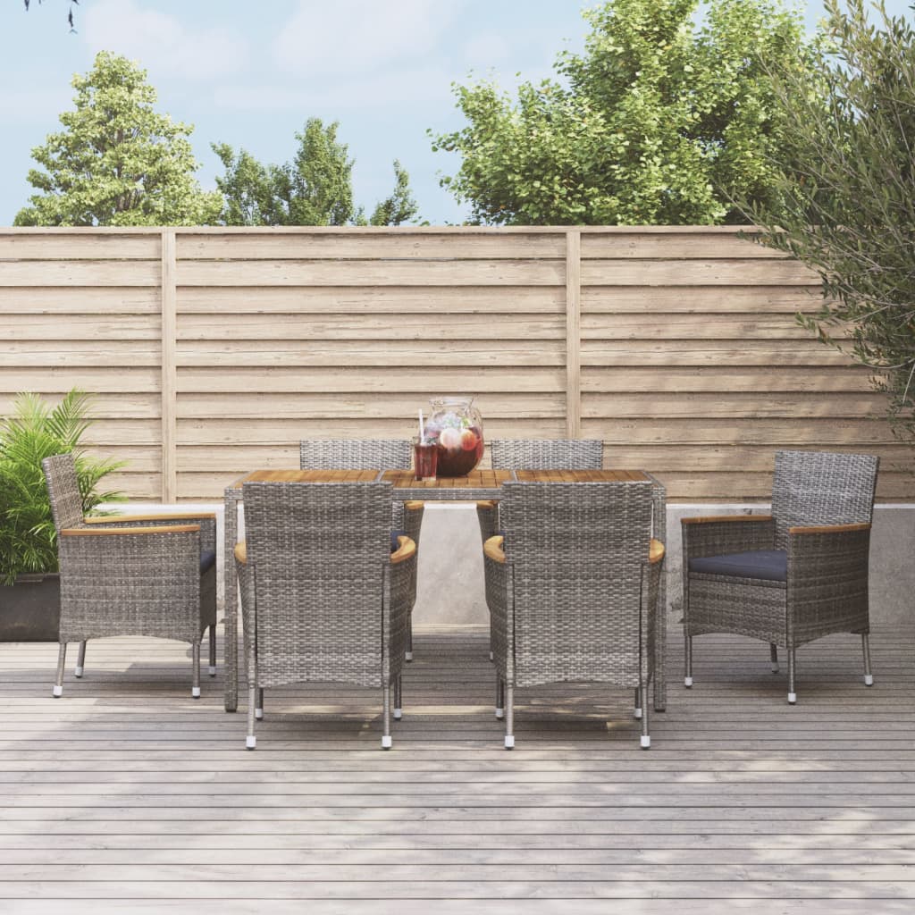 3-tlg. Garten-Essgruppe mit Kissen Grau Poly Rattan