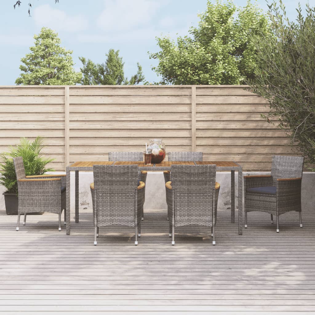 3-tlg. Garten-Essgruppe mit Kissen Grau Poly Rattan
