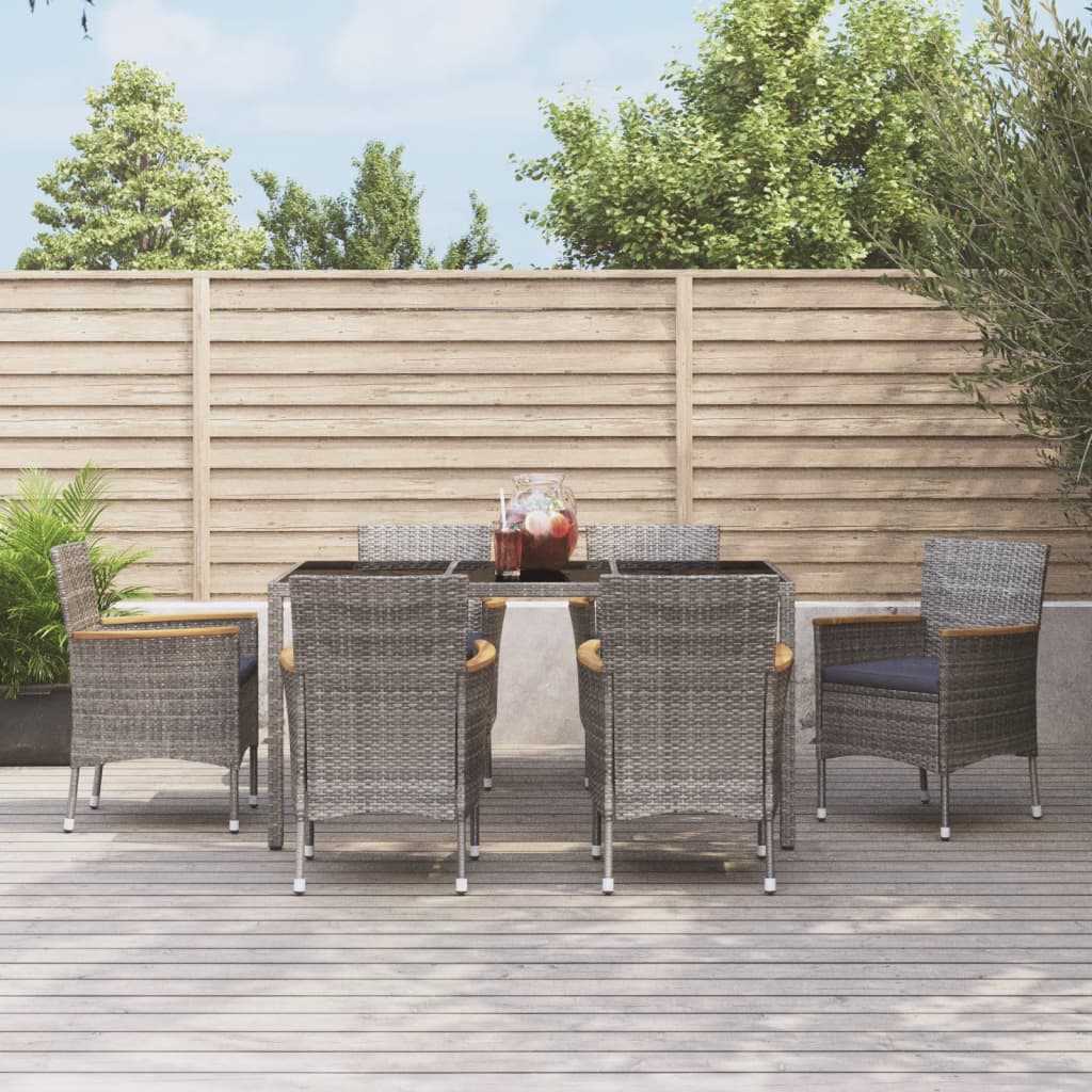 3-tlg. Garten-Essgruppe mit Kissen Grau Poly Rattan