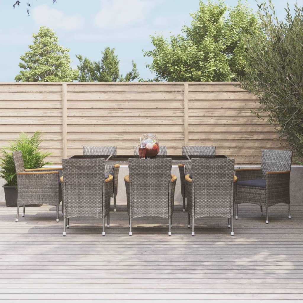 3-tlg. Garten-Essgruppe mit Kissen Grau Poly Rattan