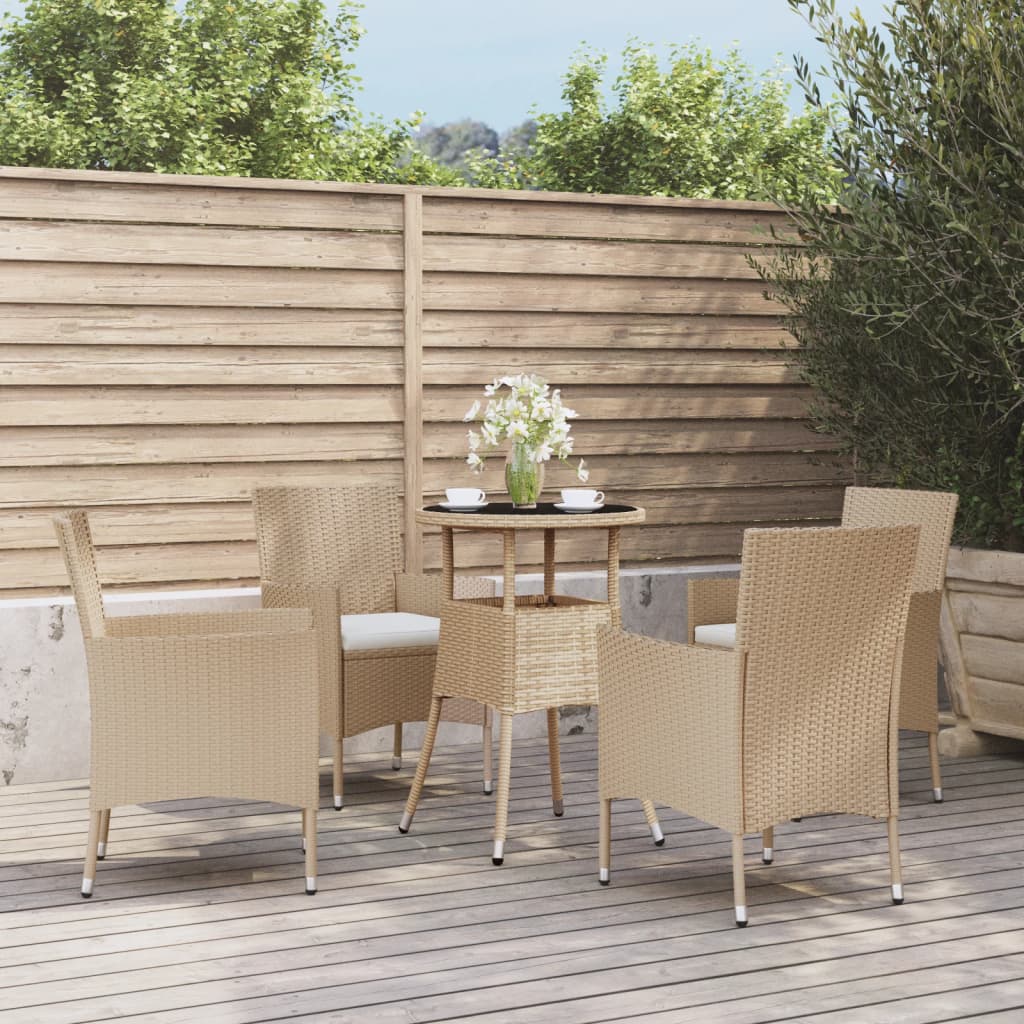 3-tlg. Garten-Bistro-Set mit Kissen Braun Poly Rattan