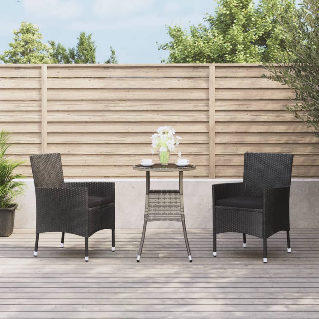 3-tlg. Garten-Bistro-Set mit Kissen Braun Poly Rattan