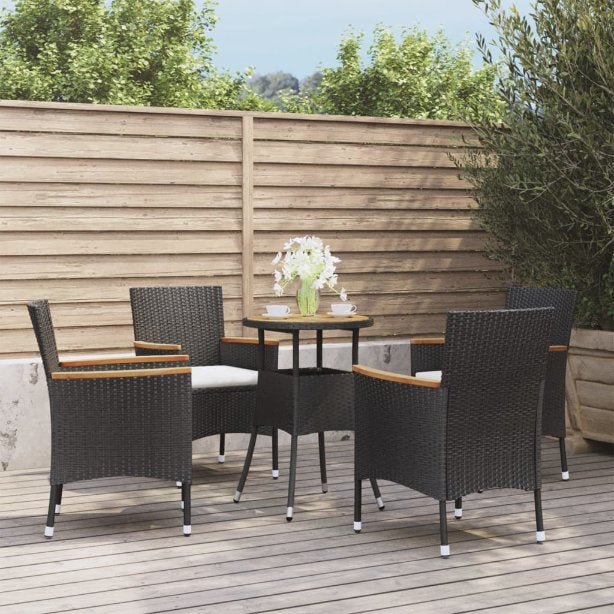 3-tlg. Garten-Bistro-Set mit Kissen Schwarz Poly Rattan
