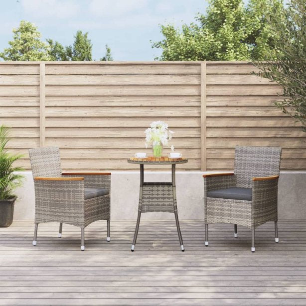 3-tlg. Garten-Bistro-Set mit Kissen Schwarz Poly Rattan