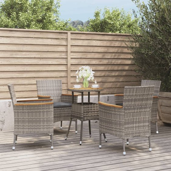 3-tlg. Garten-Bistro-Set mit Kissen Schwarz Poly Rattan