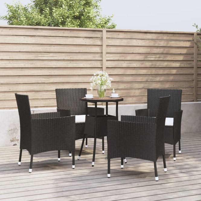 3-tlg. Garten-Bistro-Set mit Kissen Schwarz Poly Rattan