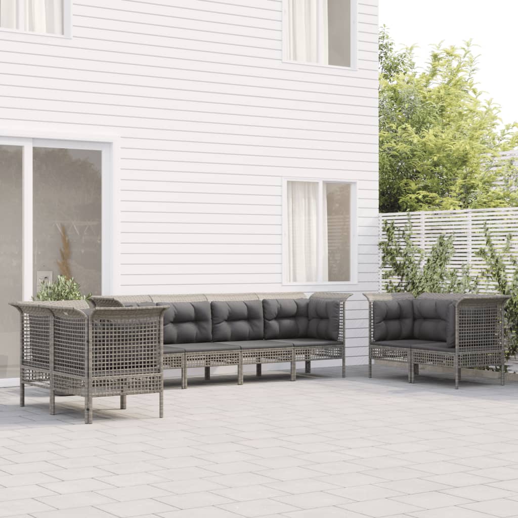 6-tlg. Garten-Lounge-Set mit Kissen Grau Poly Rattan