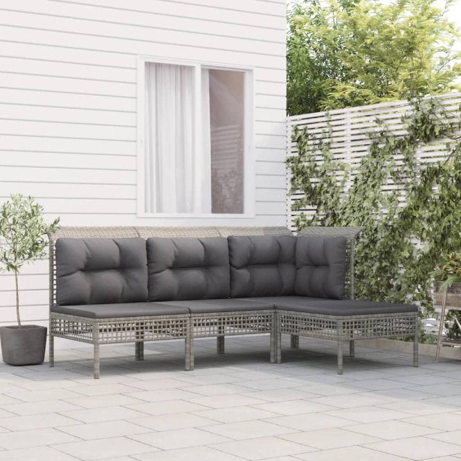 5-tlg. Garten-Lounge-Set mit Kissen Grau Poly Rattan