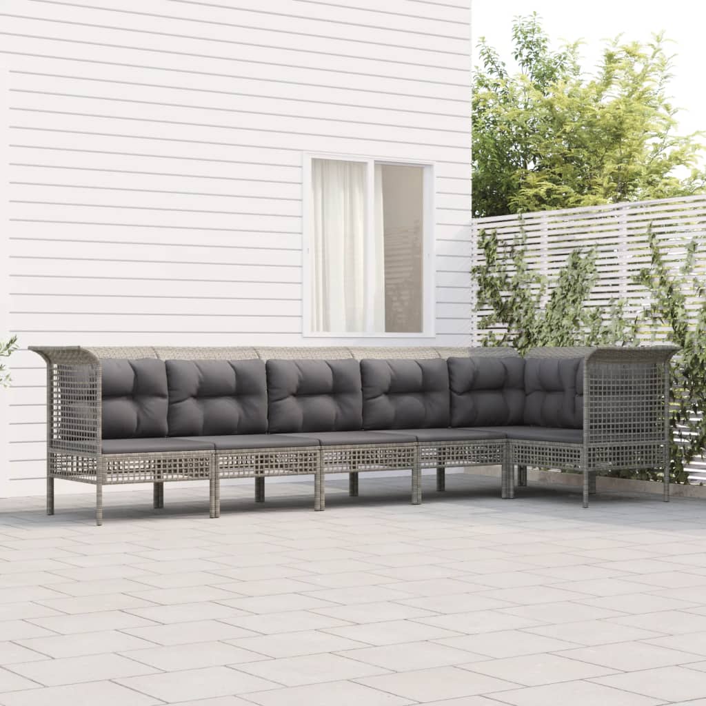 5-tlg. Garten-Lounge-Set mit Kissen Grau Poly Rattan