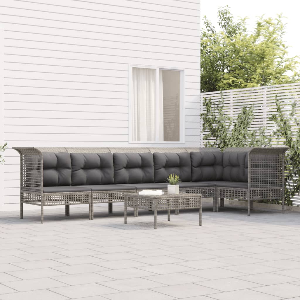 5-tlg. Garten-Lounge-Set mit Kissen Grau Poly Rattan
