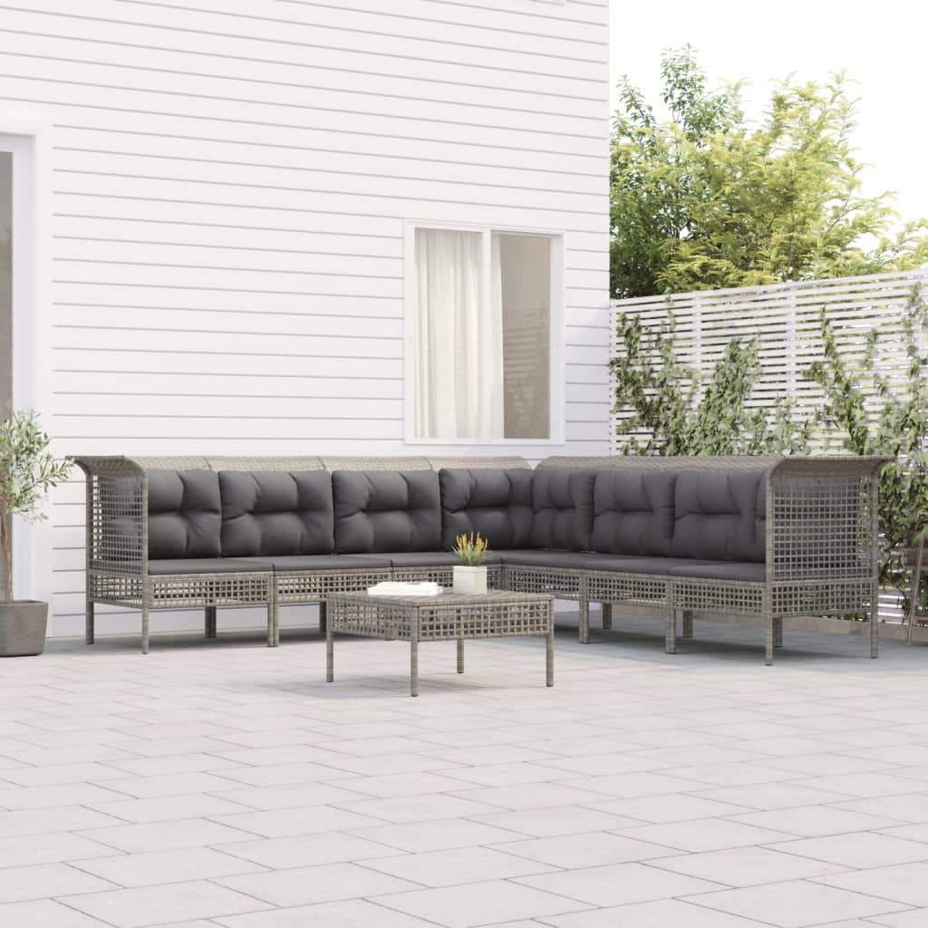 6-tlg. Garten-Lounge-Set mit Kissen Grau Poly Rattan