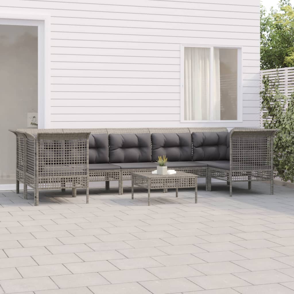 6-tlg. Garten-Lounge-Set mit Kissen Grau Poly Rattan