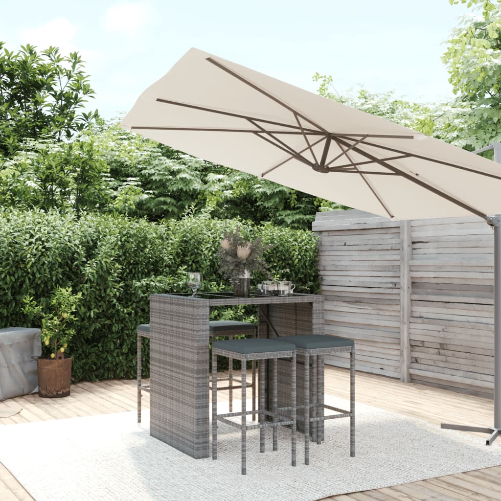 5-tlg. Gartenbar-Set mit Kissen Schwarz Poly Rattan