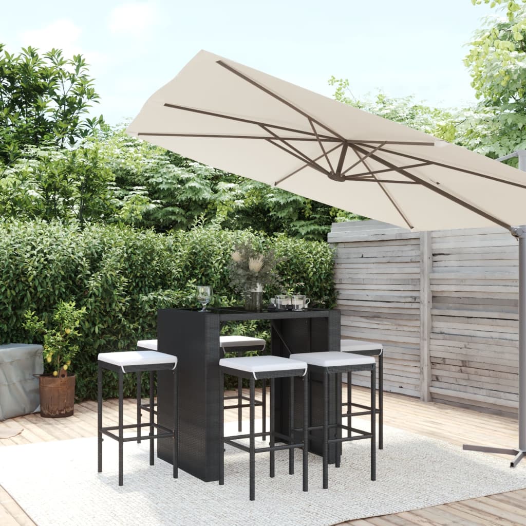 5-tlg. Gartenbar-Set mit Kissen Schwarz Poly Rattan